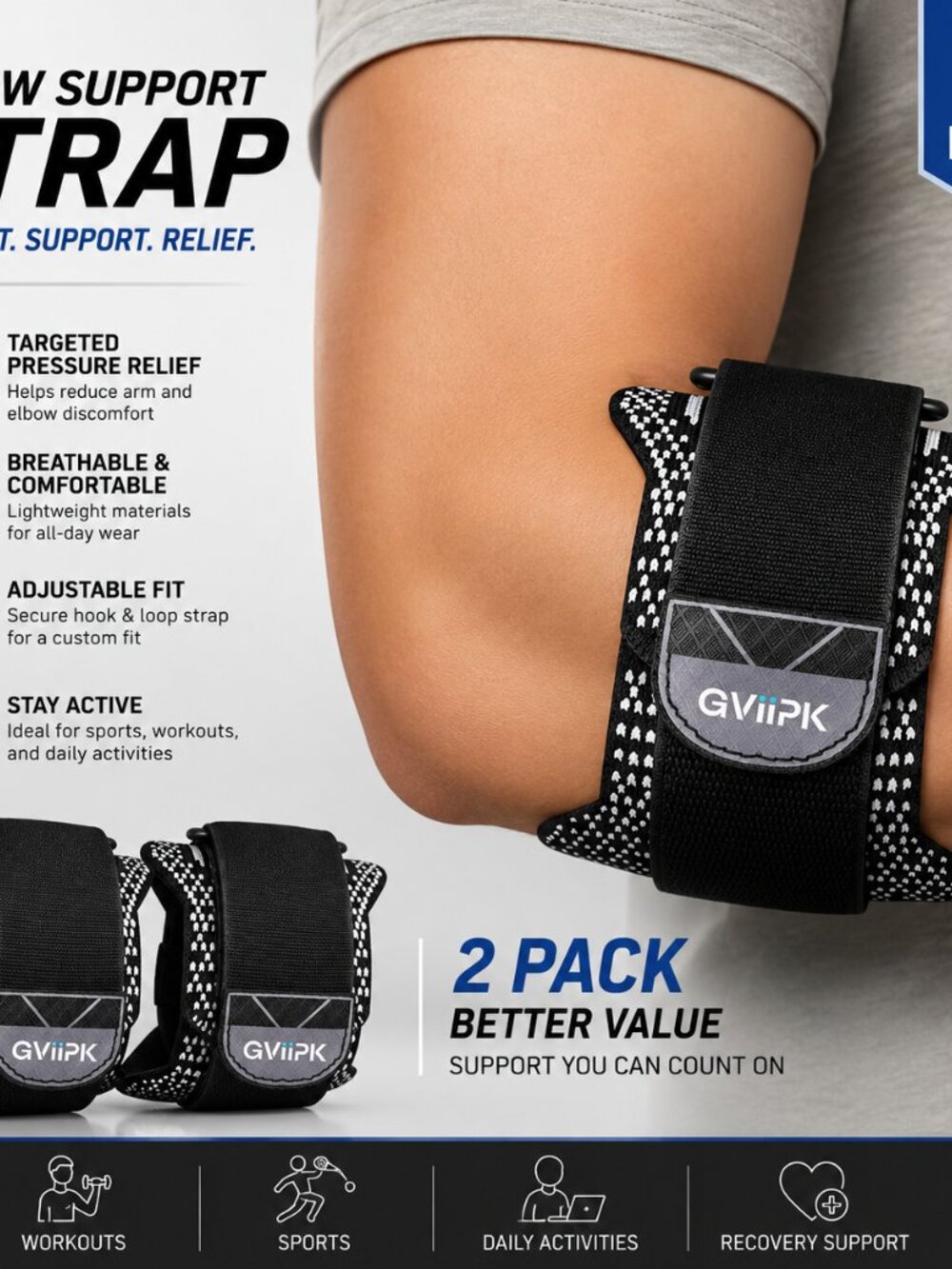 Adjustable Tennis Golfers Elbow Brace for Men Women - Double Compression Support